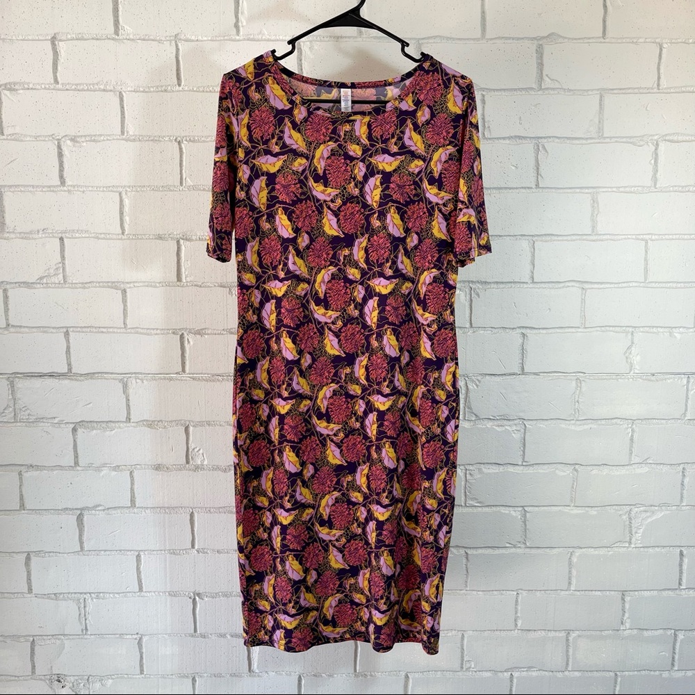 LulaRoe brown and red long short sleeve dress size medium
